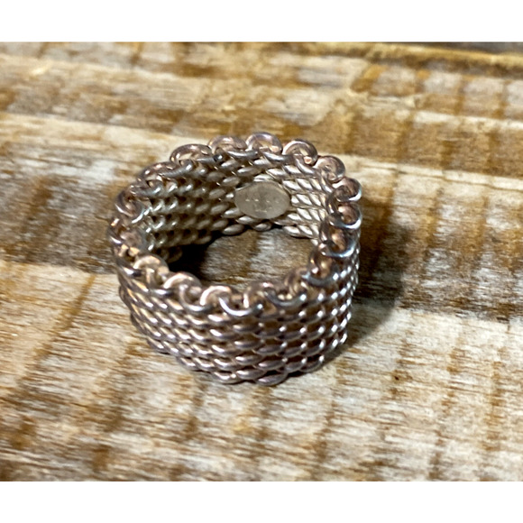 Vintage Tiffany & Co Size 5 Somerset Mesh Basket Weave Ring Sterling Silver 925 - Picture 1 of 12